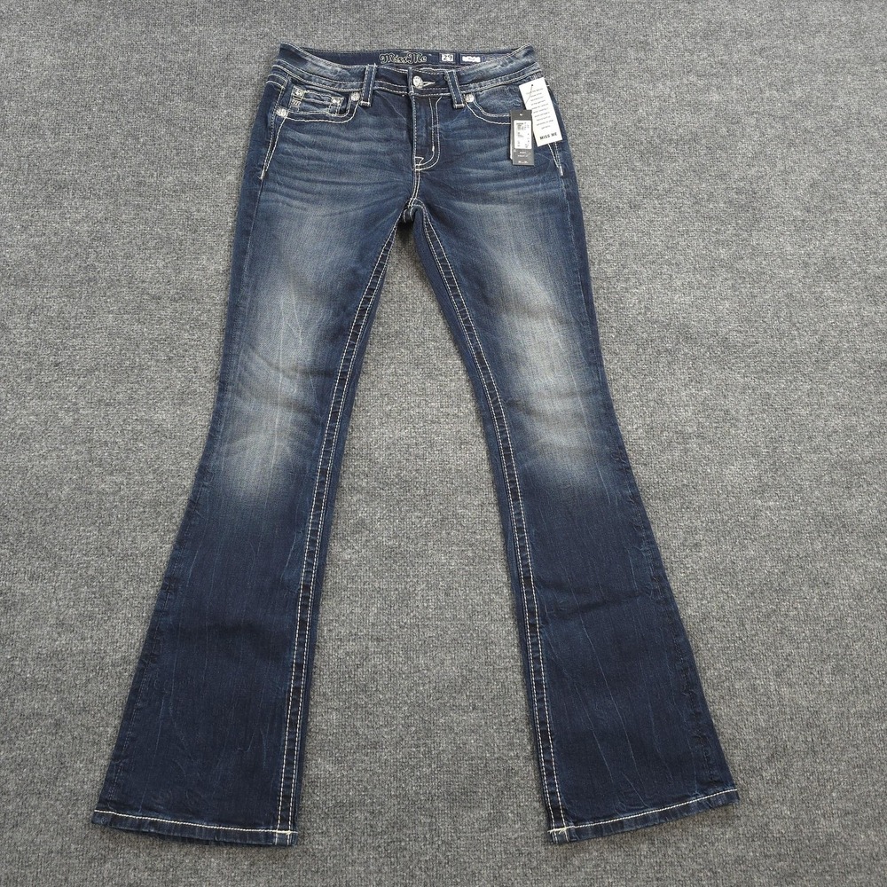 Miss Me Jeans Womens 29 Blue Mid Rise Bootcut Stretch Rhinestone Western Denim